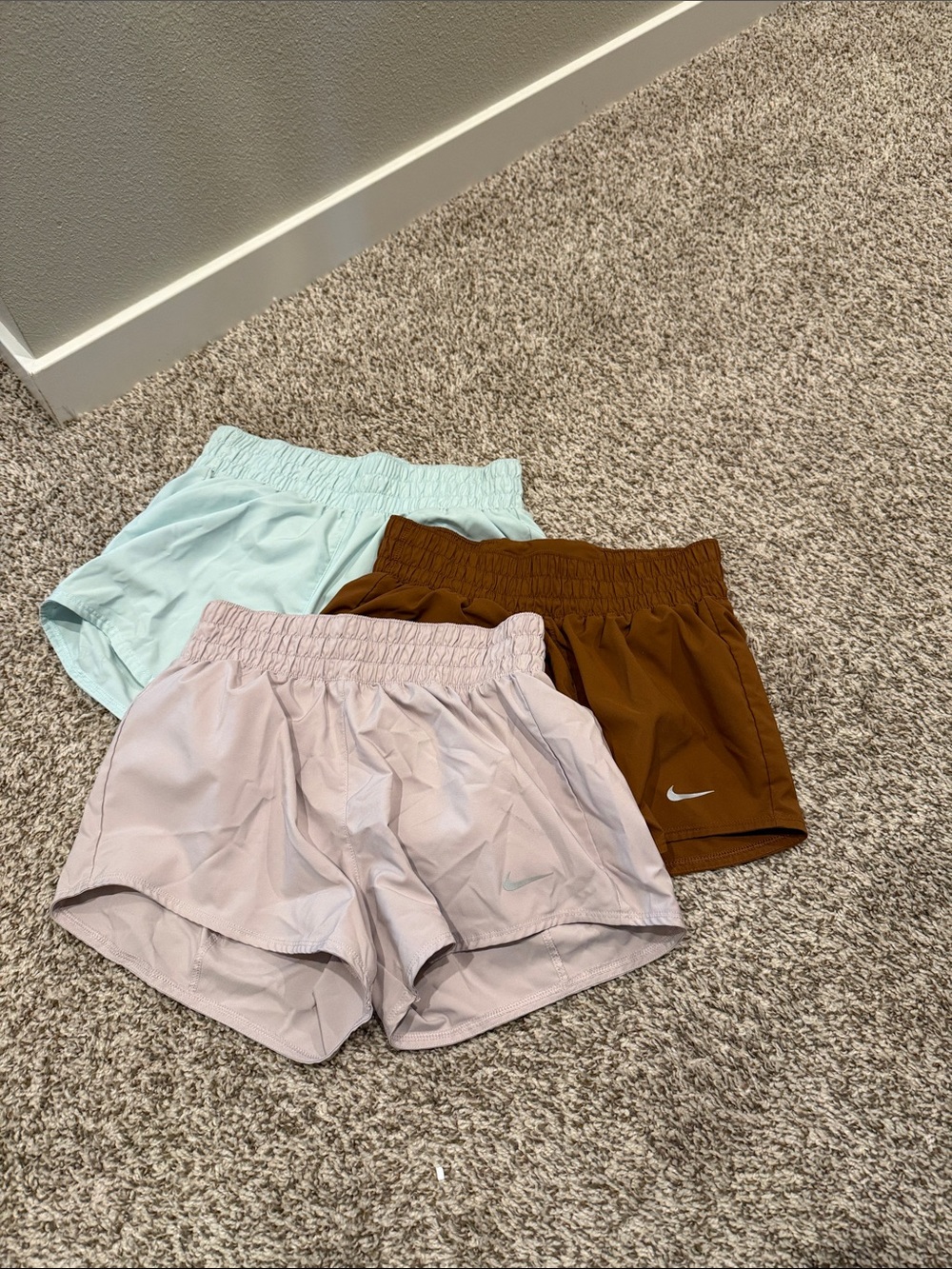 Nike Women’s Athletic Shorts - Blush Pink, Mint, Brown (3-Pack)